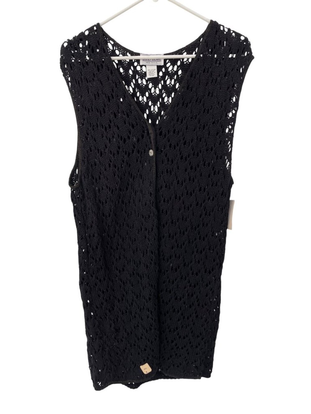 Vintage 90s Carly Blake Vest Small Crochet Knit V Neck Open Weave Deadstock NEW